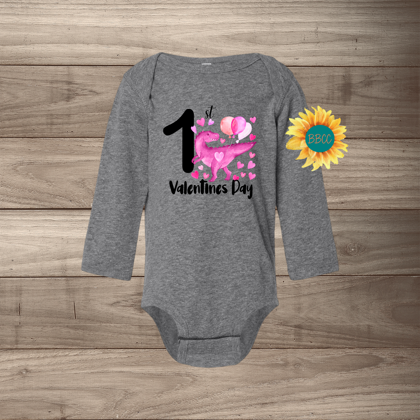 1st Valentine's Day Dino Long Sleeve Jumpsuit