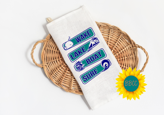 Wake, Lake, Boat, Surf Tea Towel