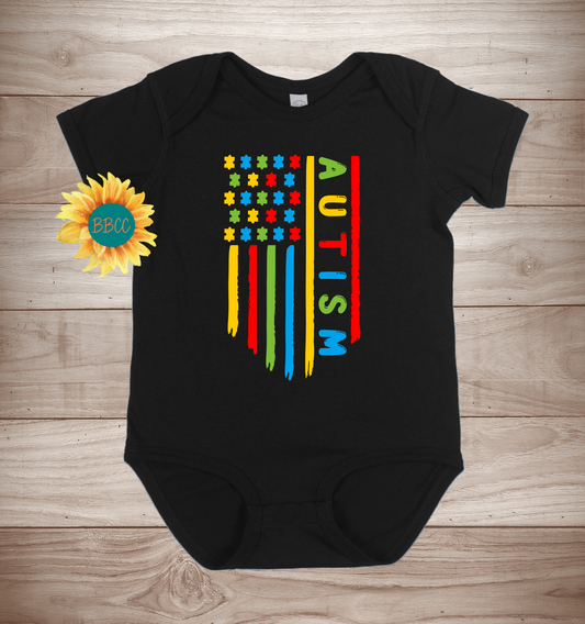 Baby Autism Awareness Flag Short Sleeve Romper