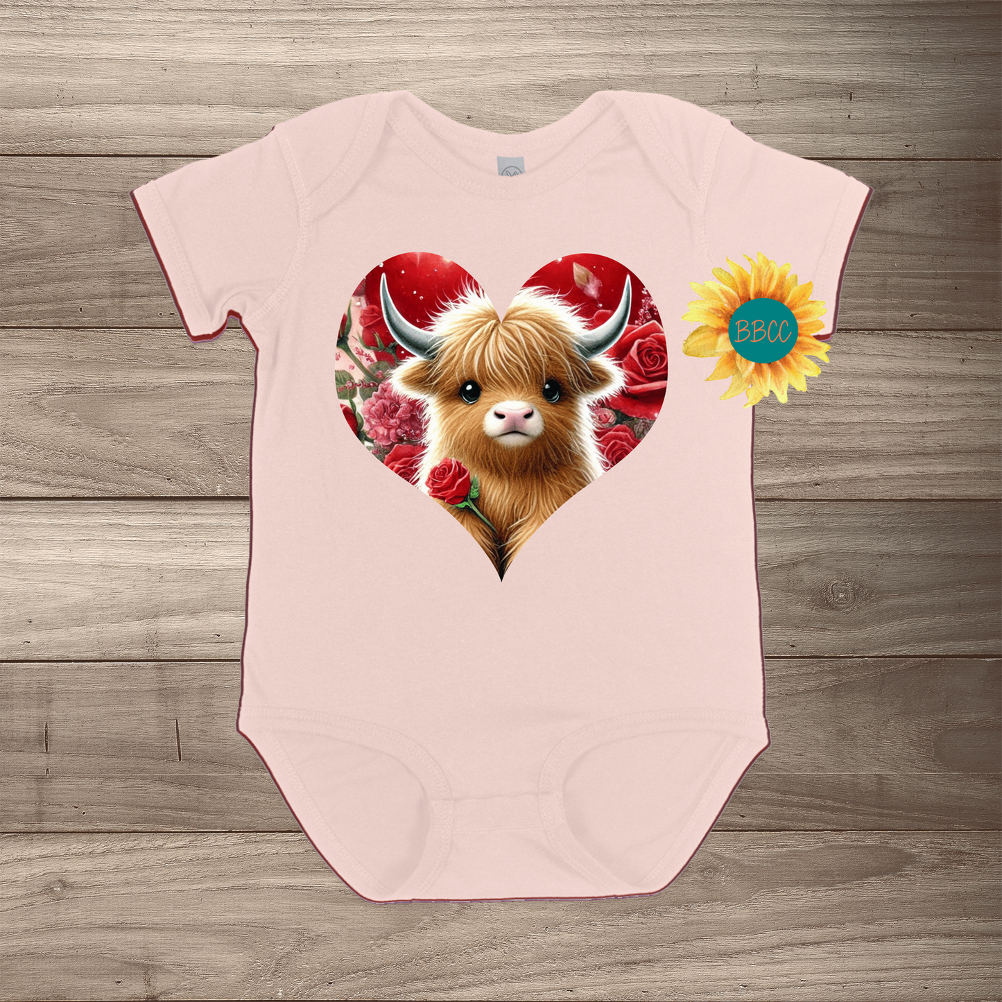 Brown Highland Cow Short Sleeve Romper