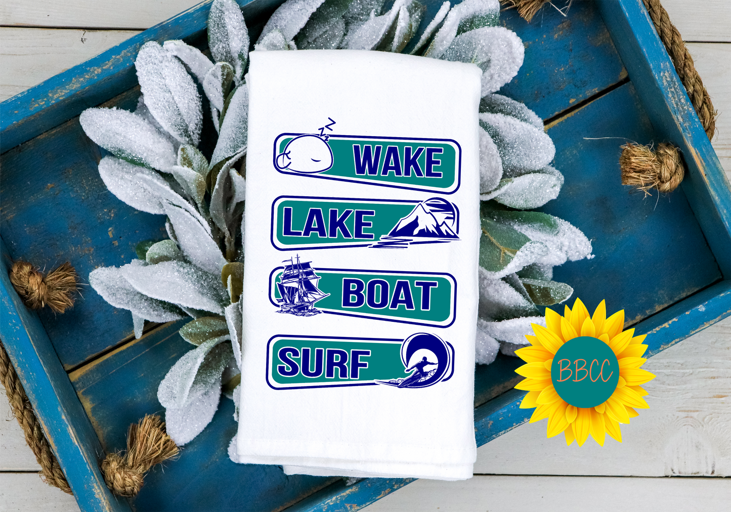 Wake, Lake, Boat, Surf Tea Towel