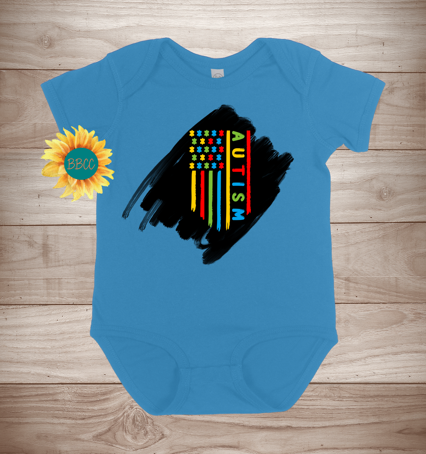 Baby Autism Awareness Flag Short Sleeve Romper