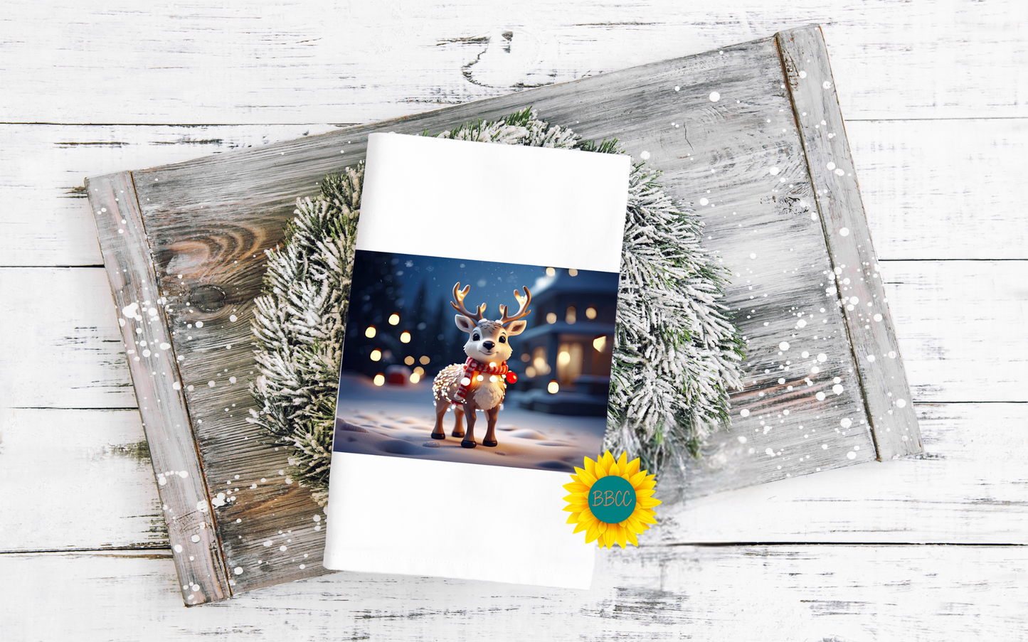 Cute Deer with Scarf Tea Towel