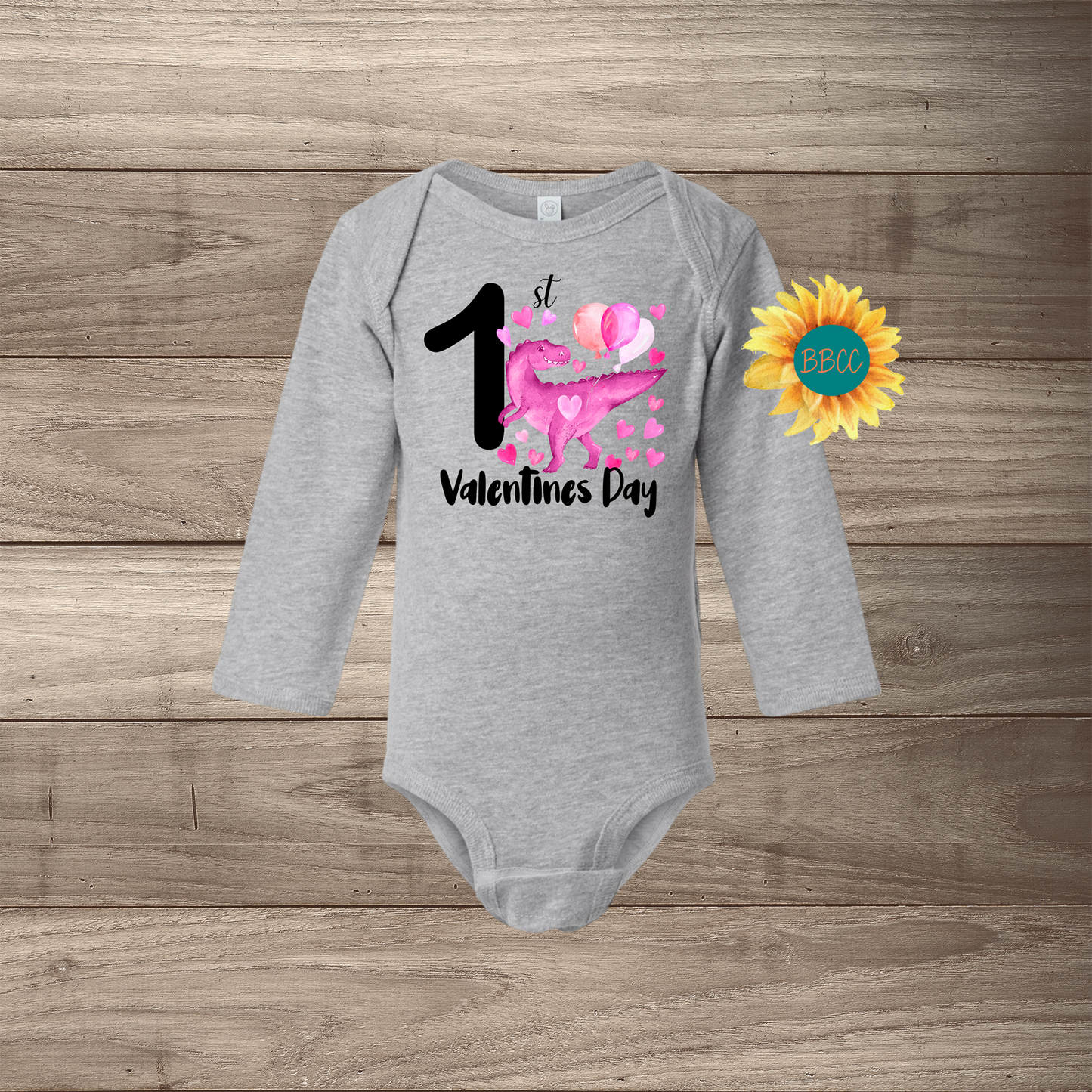 1st Valentine's Day Dino Long Sleeve Jumpsuit