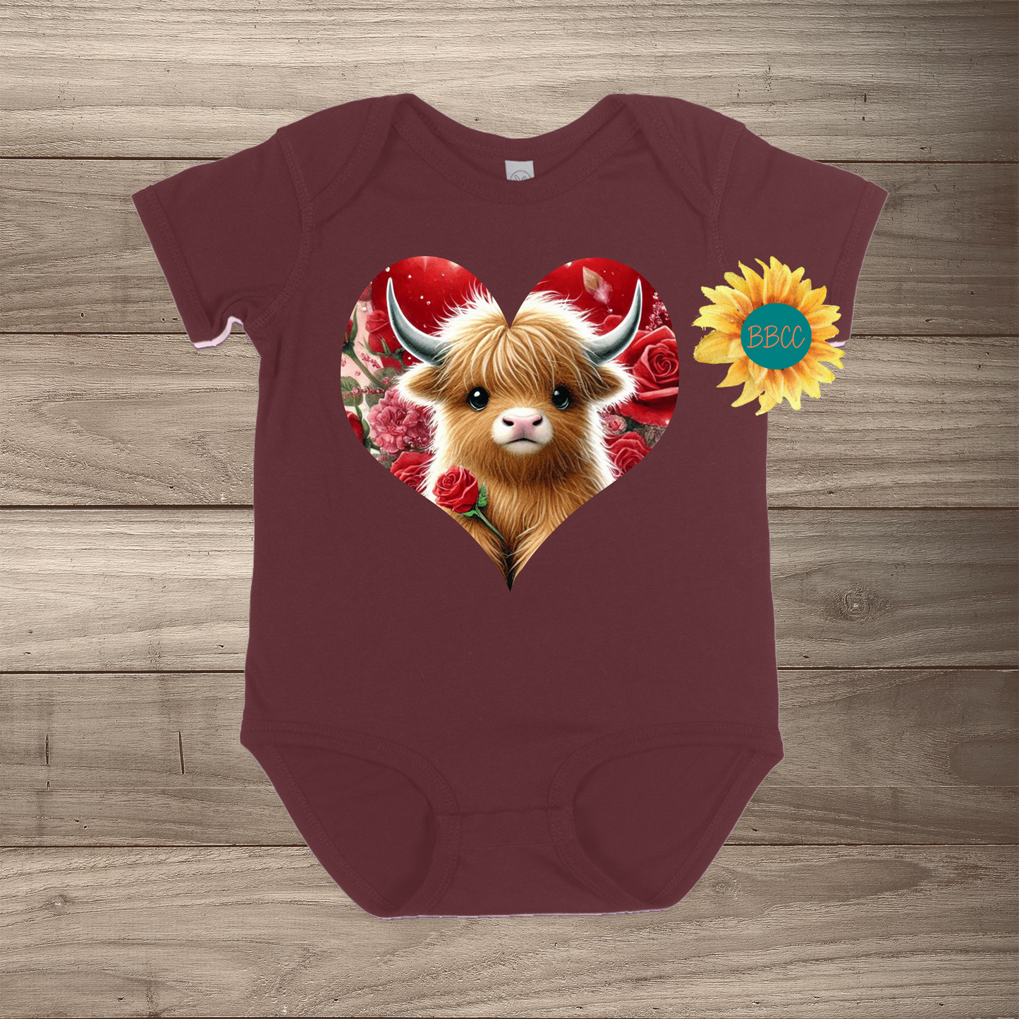 Brown Highland Cow Short Sleeve Romper