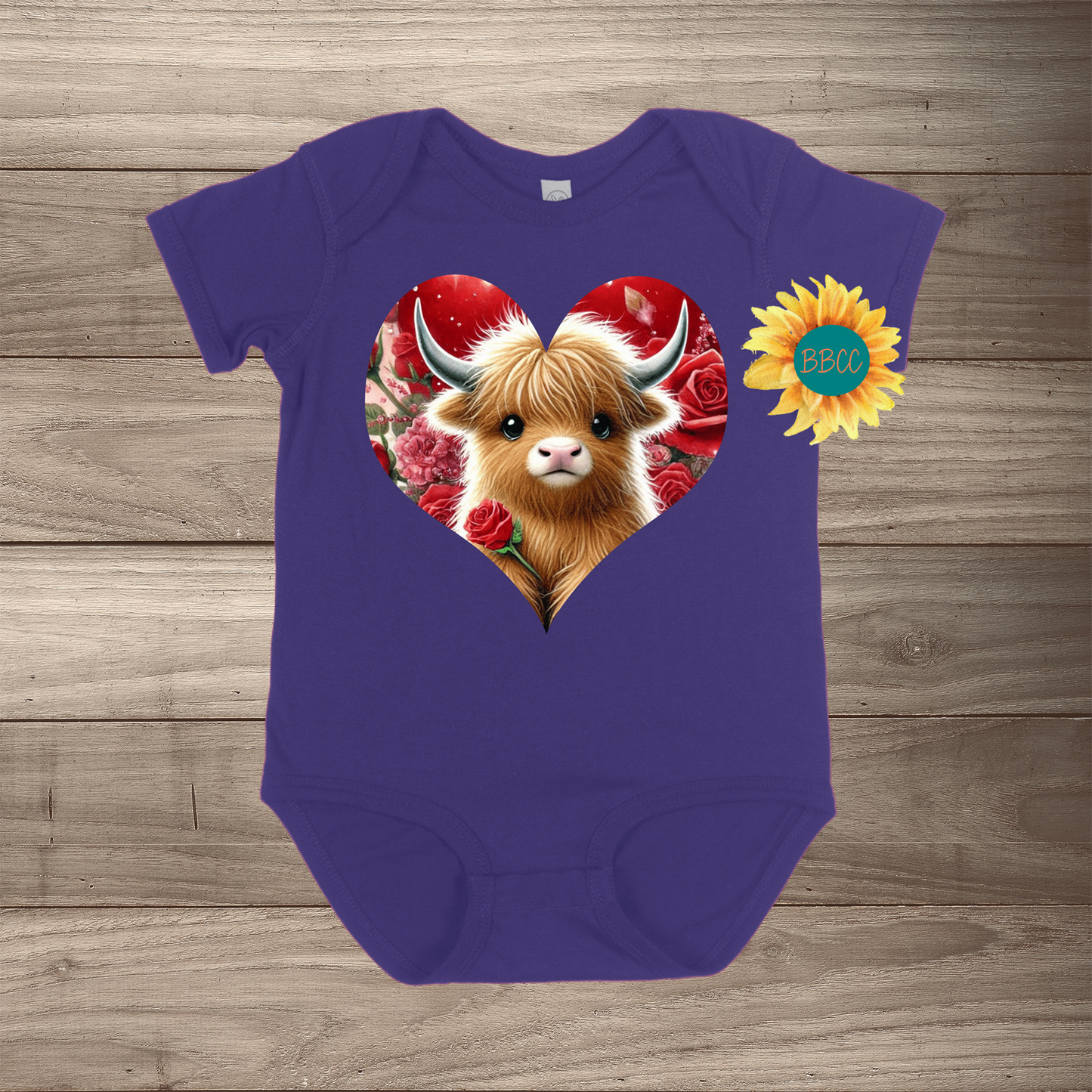Brown Highland Cow Short Sleeve Romper