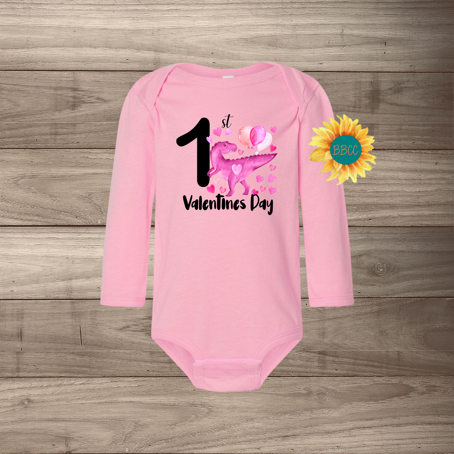 1st Valentine's Day Dino Long Sleeve Jumpsuit