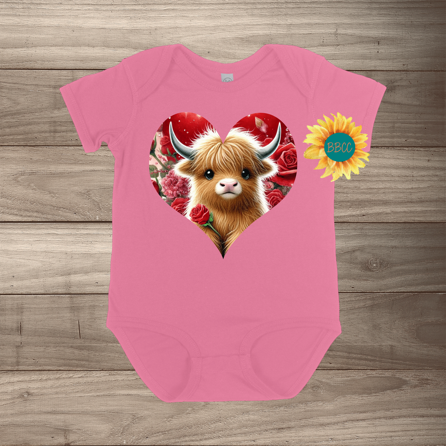 Brown Highland Cow Short Sleeve Romper