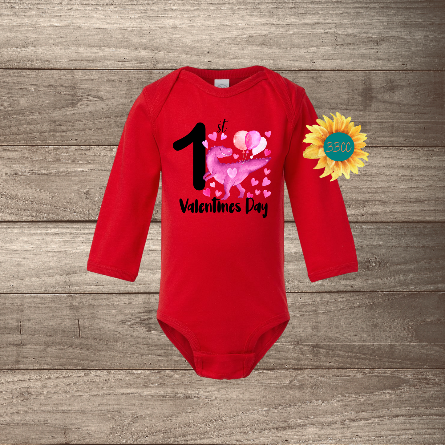 1st Valentine's Day Dino Long Sleeve Jumpsuit