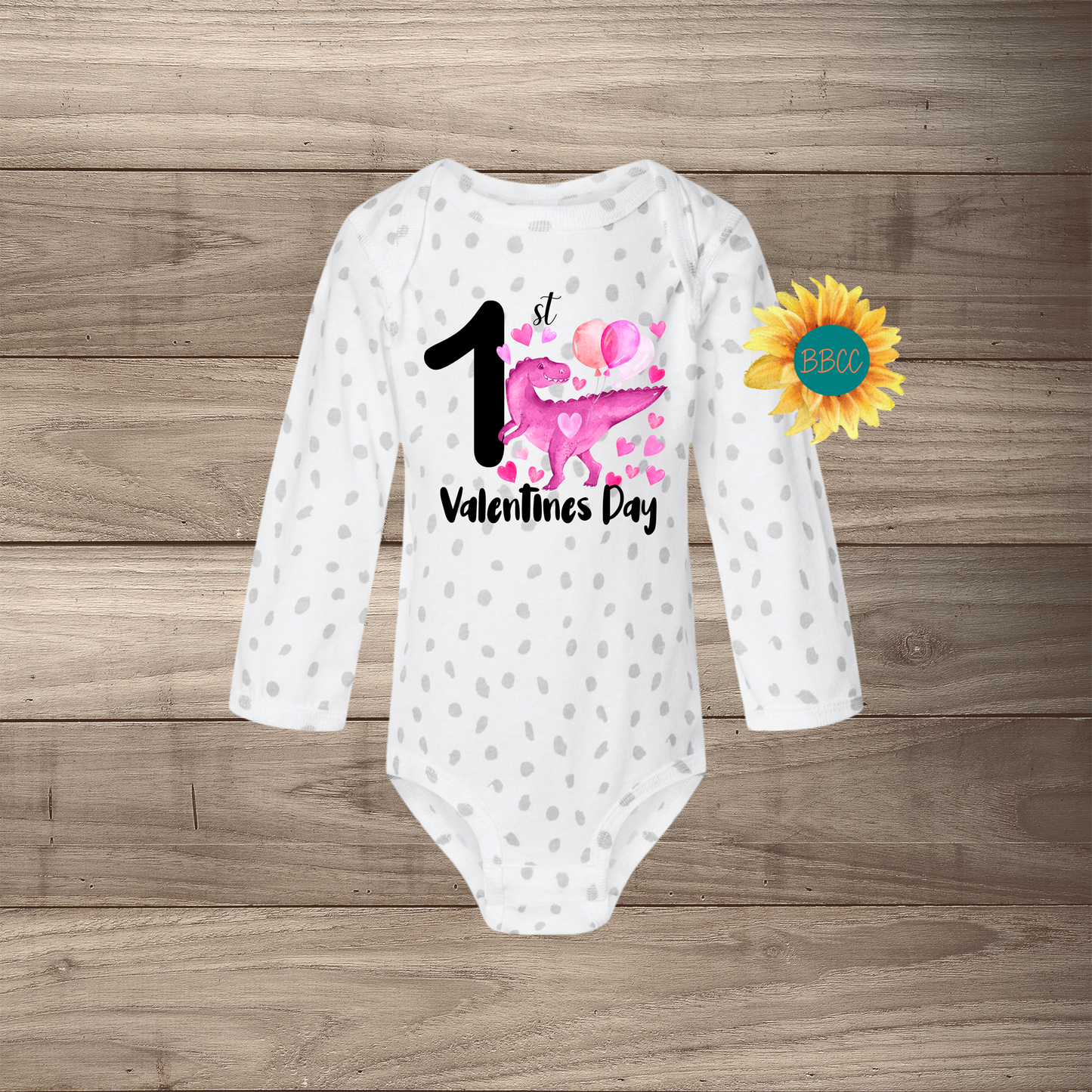 1st Valentine's Day Dino Long Sleeve Jumpsuit
