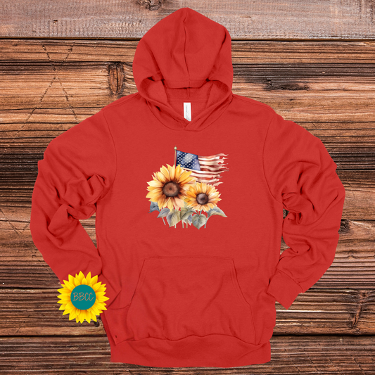 Adult Flag and Sunflower Hoodie