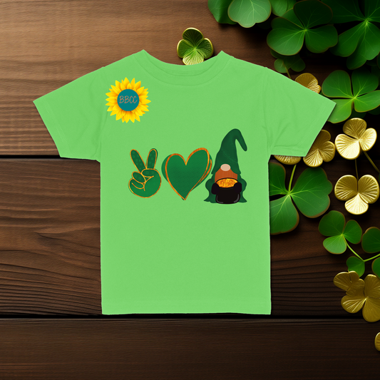 Toddler Peace Love Gnome Toddler St. Patrick’s Day T-Shirt