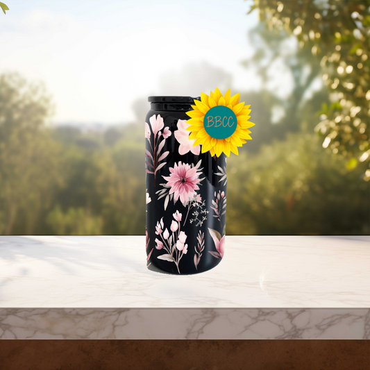 Pink Florals 16oz Stainless Steel or Plastic Tumbler