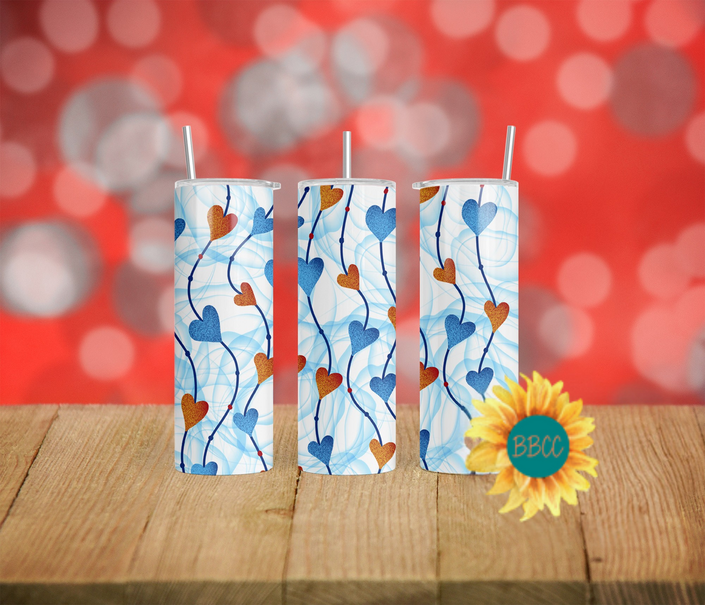 Blue and Red Hearts Tumbler