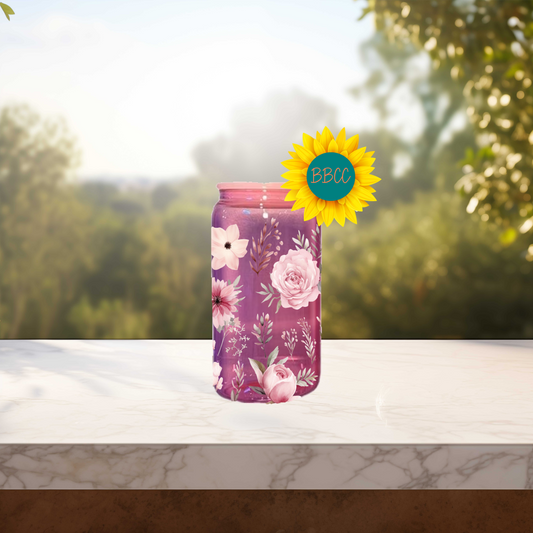 Pink Florals 16oz Stainless Steel or Plastic Tumbler
