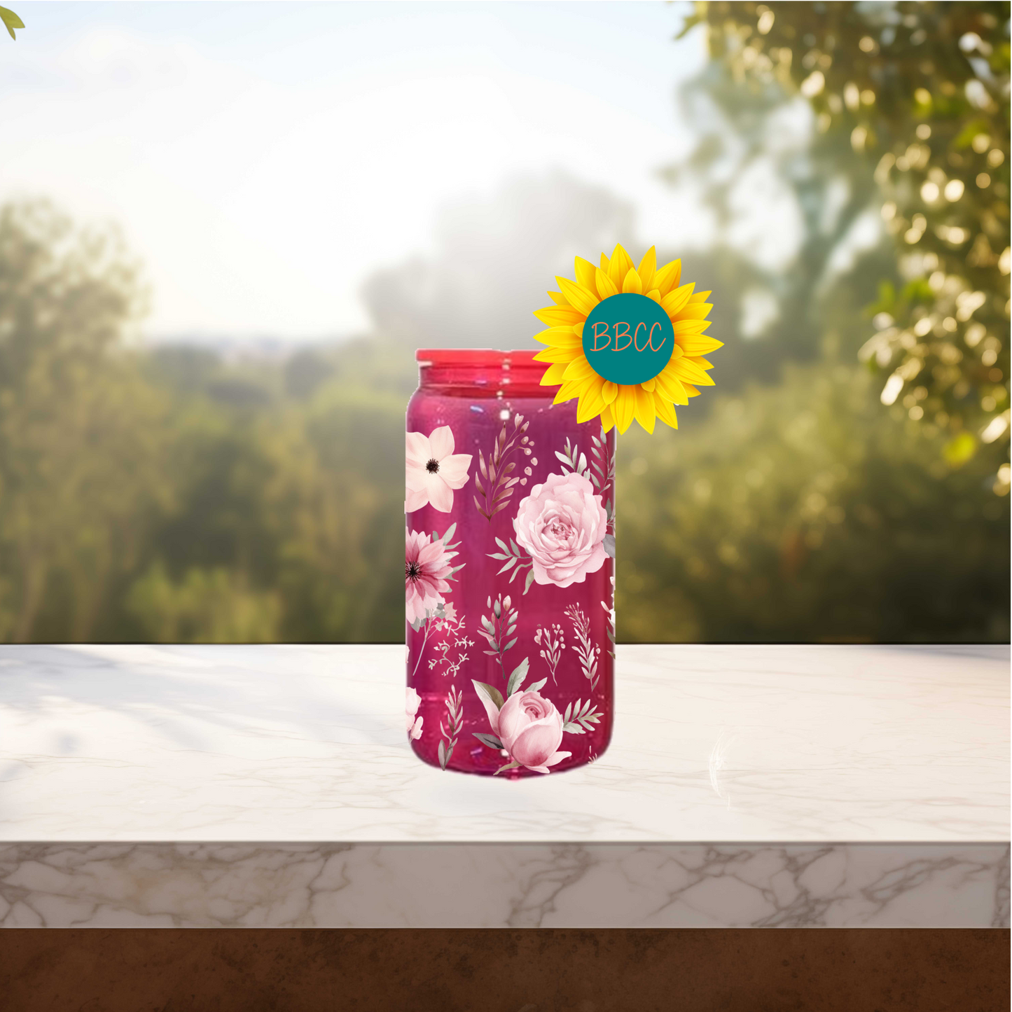 Pink Florals 16oz Stainless Steel or Plastic Tumbler