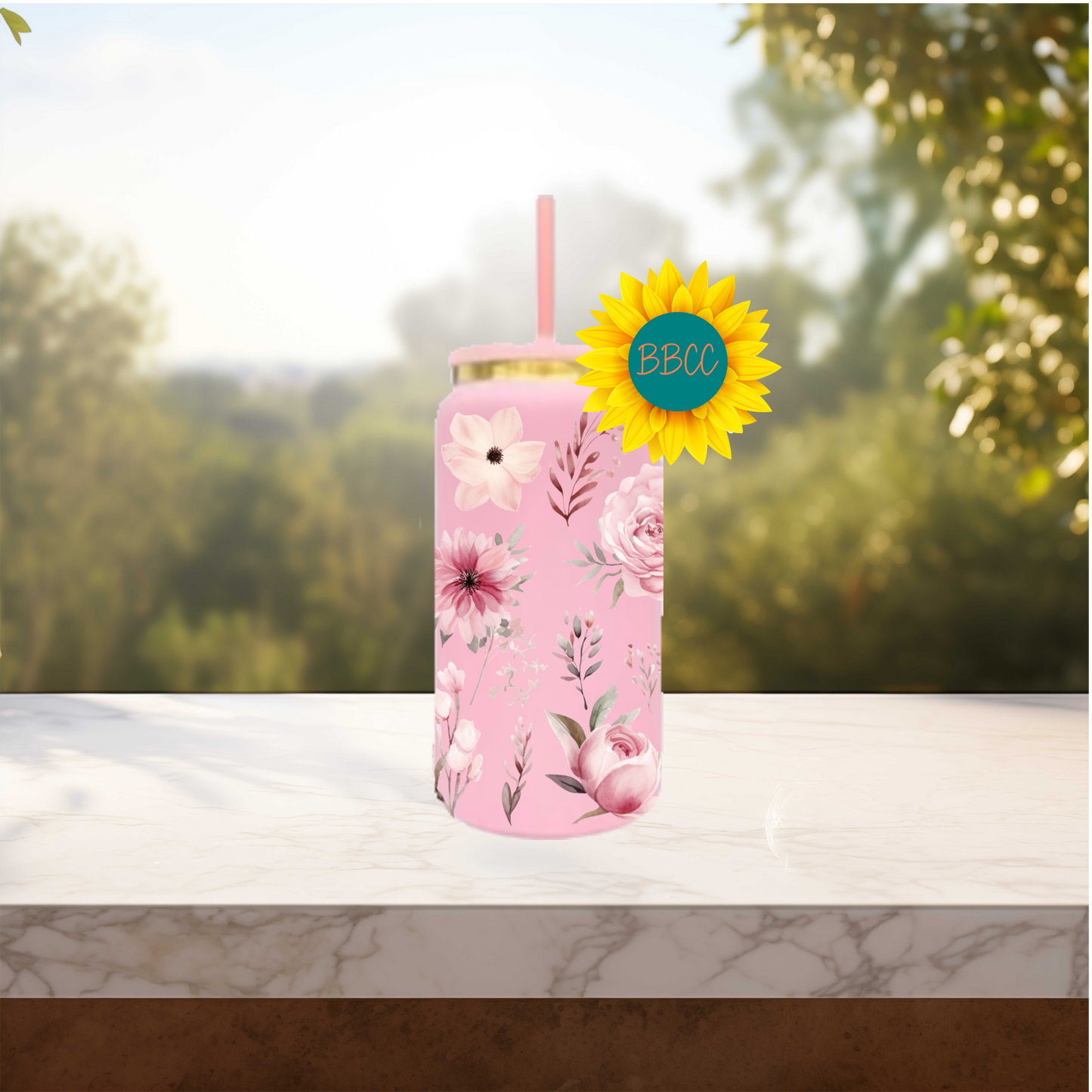 Pink Florals 16oz Stainless Steel or Plastic Tumbler