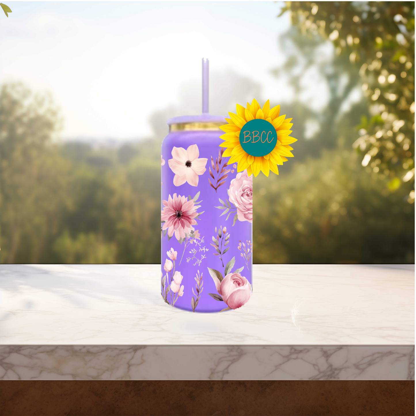 Pink Florals 16oz Stainless Steel or Plastic Tumbler
