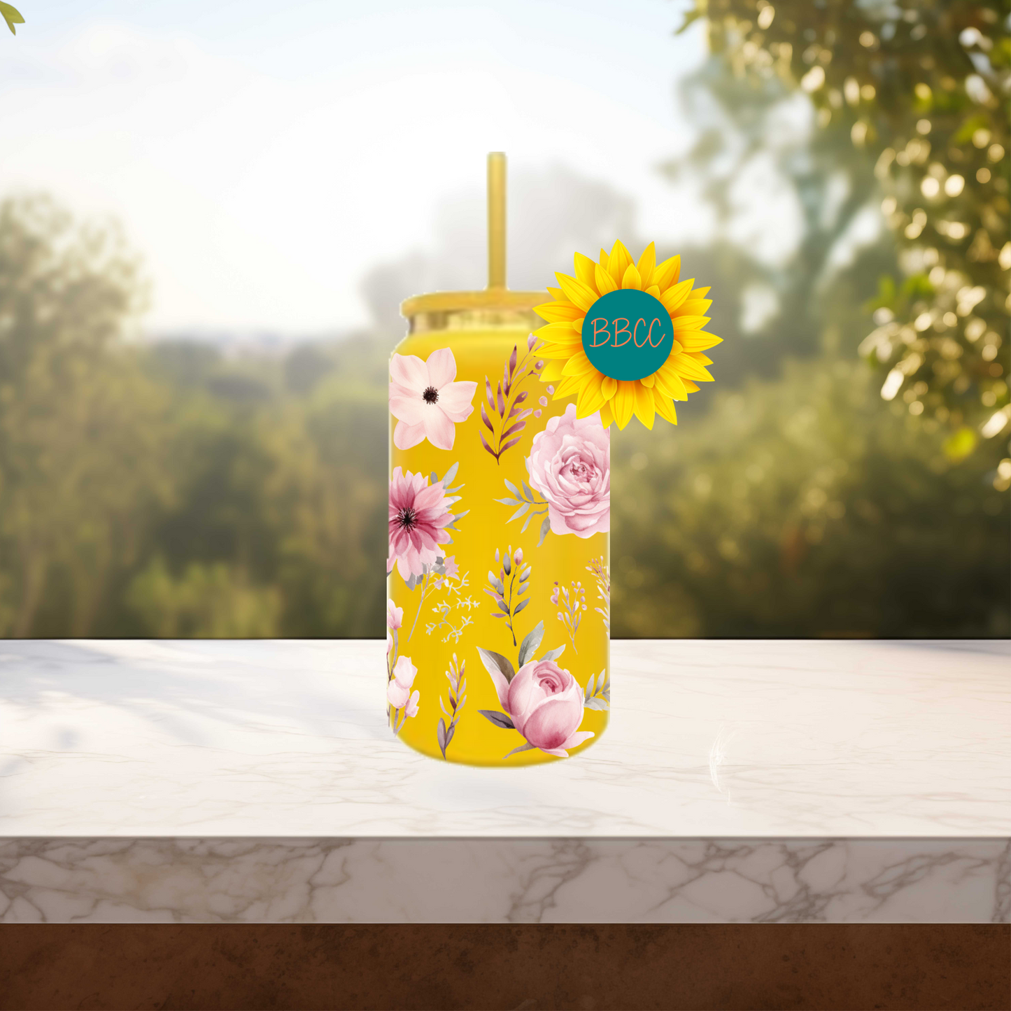Pink Florals 16oz Stainless Steel or Plastic Tumbler