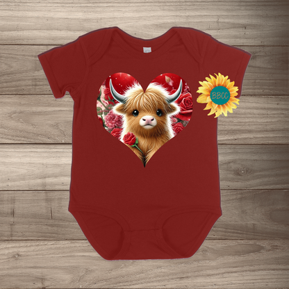 Brown Highland Cow Short Sleeve Romper