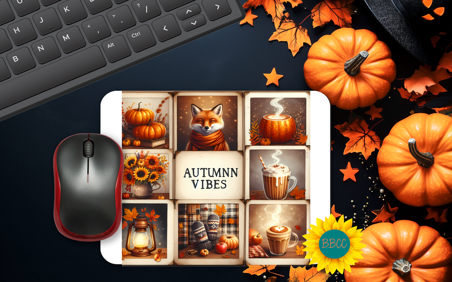 Autumn Vibes Collage Mouse Pad