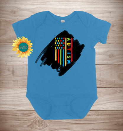 Baby Autism Awareness Flag Short Sleeve Romper