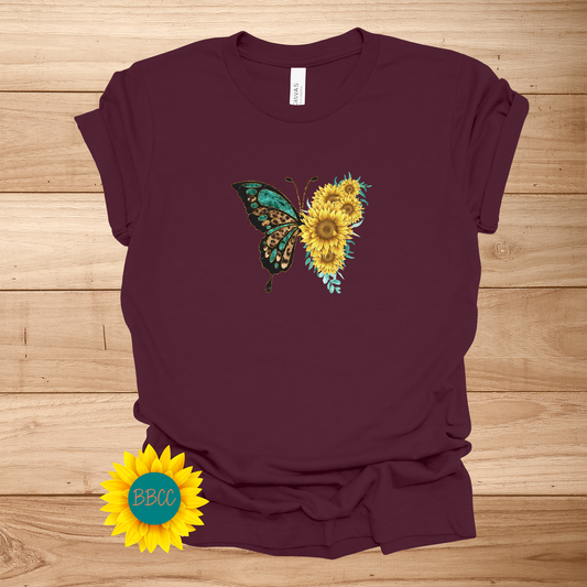 Adult Sunflowers Butterfly T-Shirt