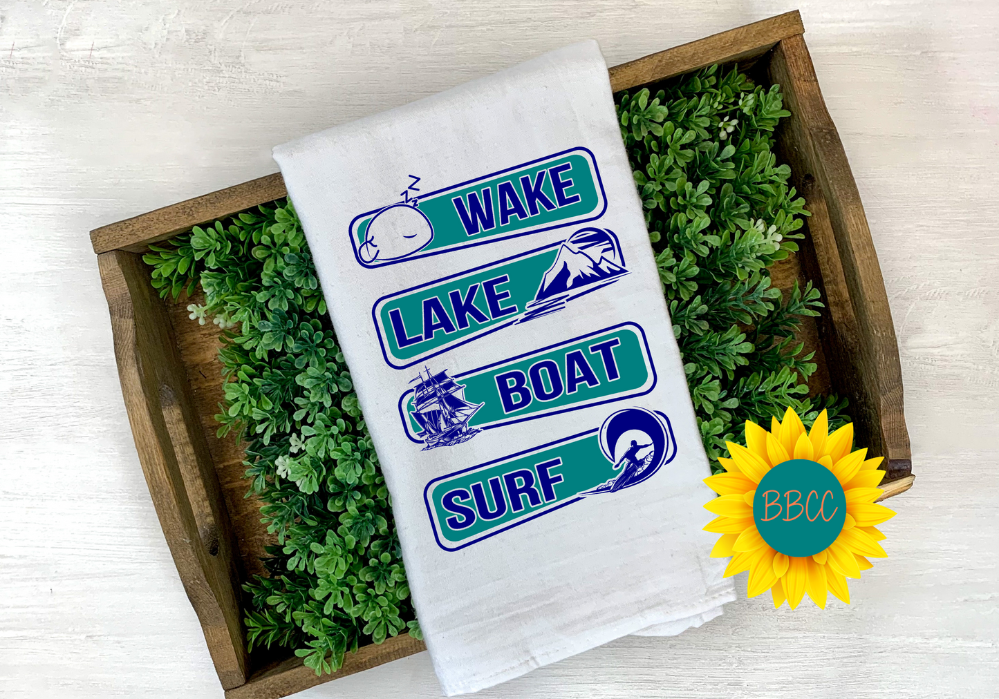 Wake, Lake, Boat, Surf Tea Towel
