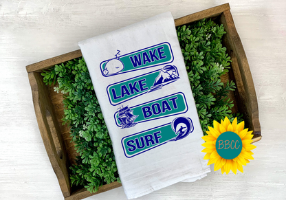 Wake, Lake, Boat, Surf Tea Towel
