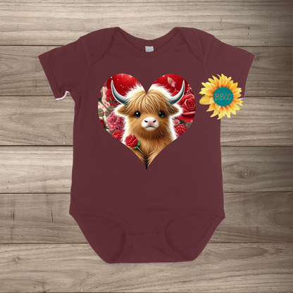 Brown Highland Cow Short Sleeve Romper