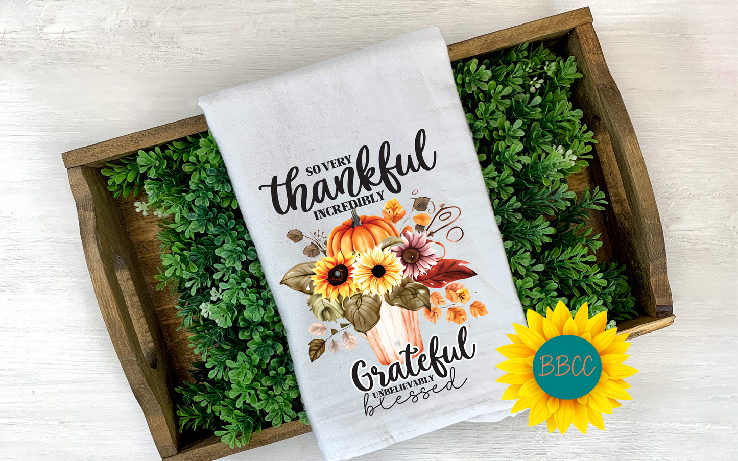 Thankful, Grateful and Blessed Tea Towel