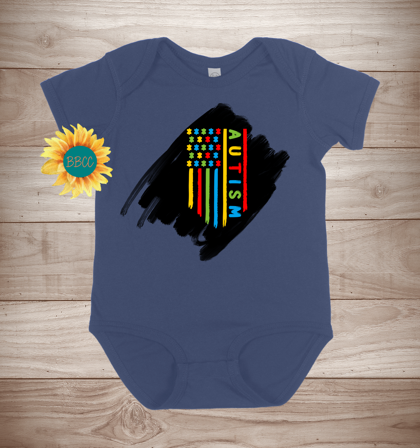Baby Autism Awareness Flag Short Sleeve Romper
