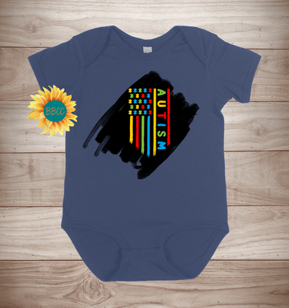 Baby Autism Awareness Flag Short Sleeve Romper