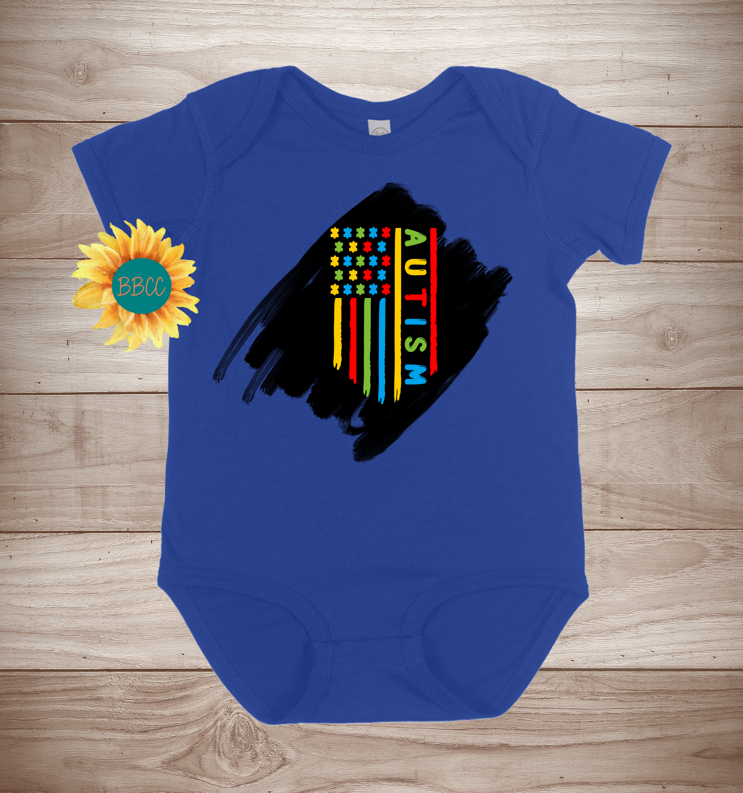 Baby Autism Awareness Flag Short Sleeve Romper