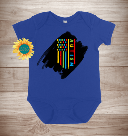 Baby Autism Awareness Flag Short Sleeve Romper
