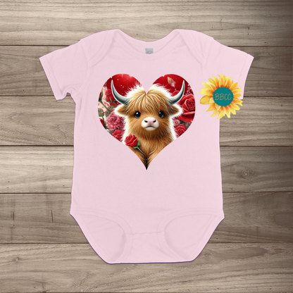 Brown Highland Cow Short Sleeve Romper