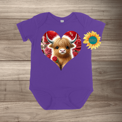 Brown Highland Cow Short Sleeve Romper