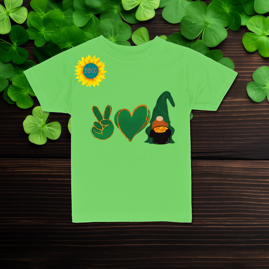 Toddler Peace Love Gnome Toddler St. Patrick’s Day T-Shirt