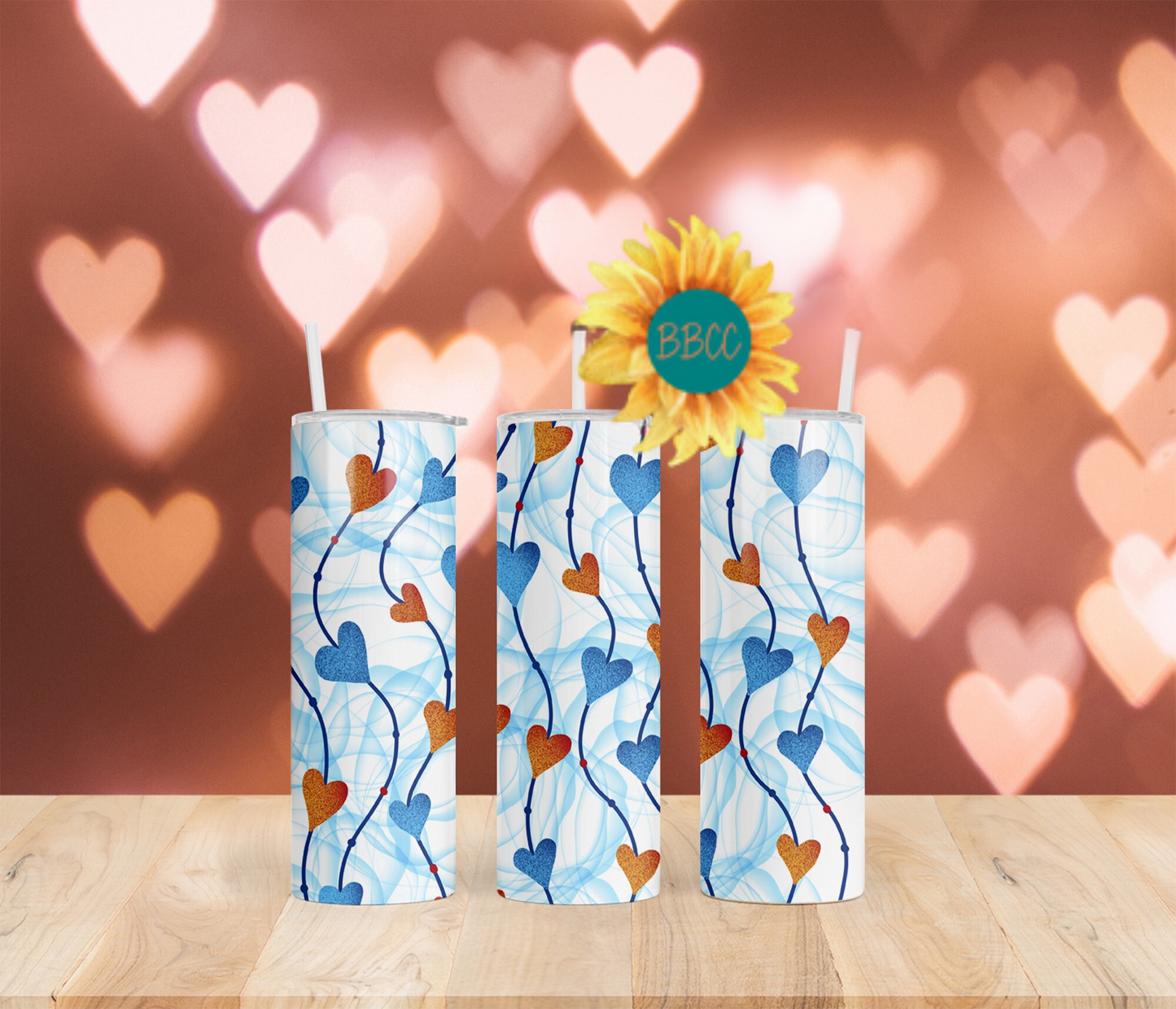 Blue and Red Hearts Tumbler
