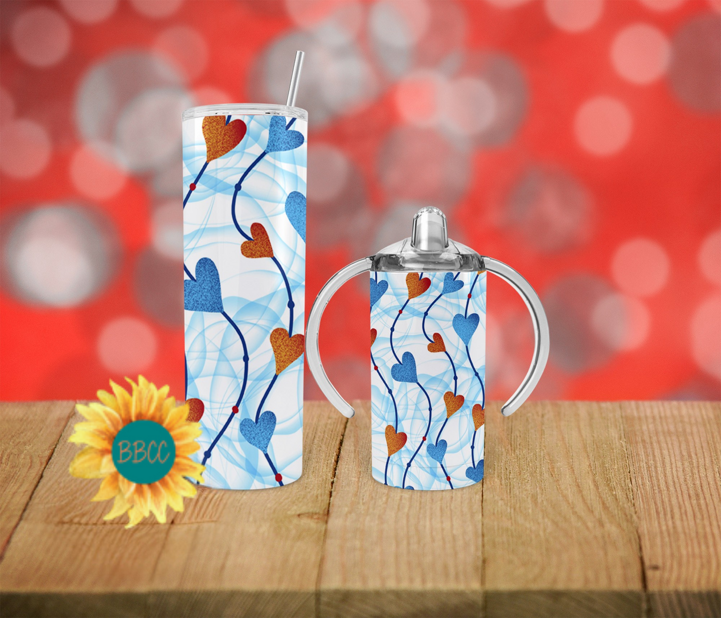 Blue and Red Hearts Tumbler