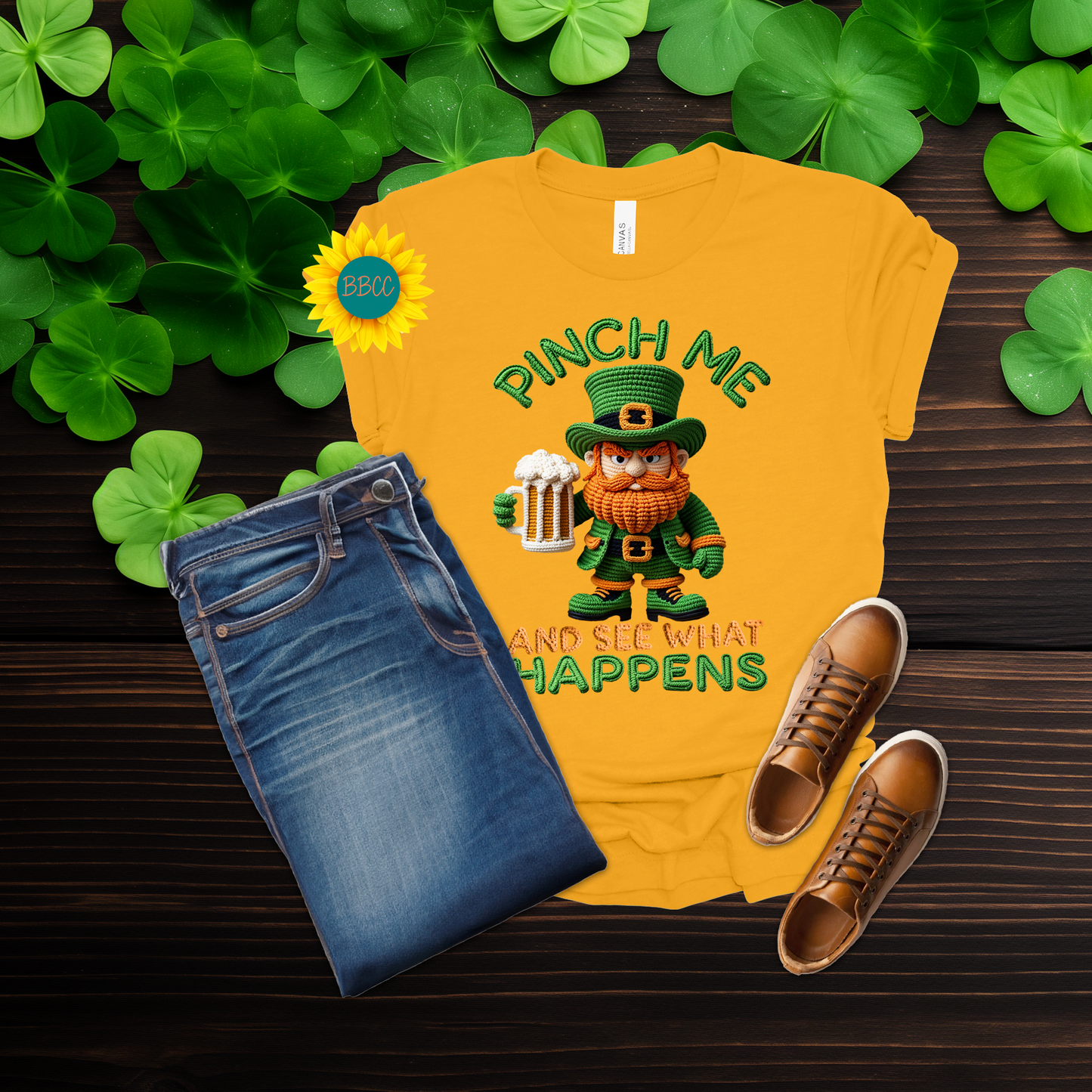 Adult Pinch Me and See What Happens Faux Yarn T-Shirt - St. Patrick's Day