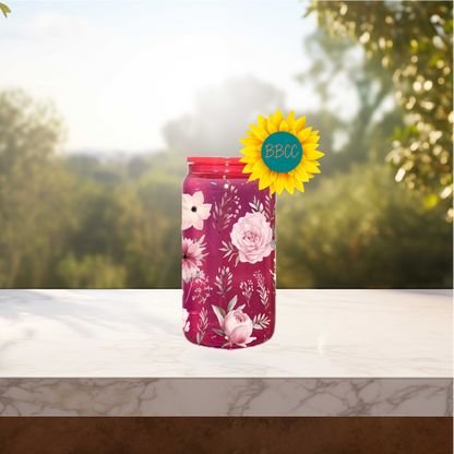 Pink Florals 16oz Stainless Steel or Plastic Tumbler
