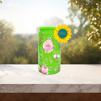 Pink Florals 16oz Stainless Steel or Plastic Tumbler