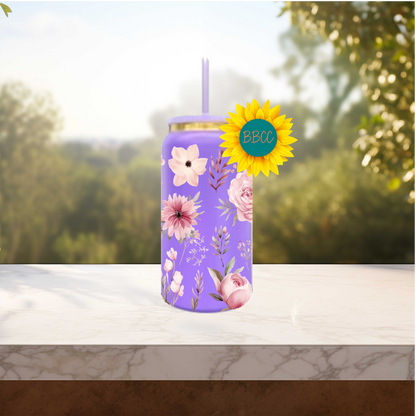 Pink Florals 16oz Stainless Steel or Plastic Tumbler