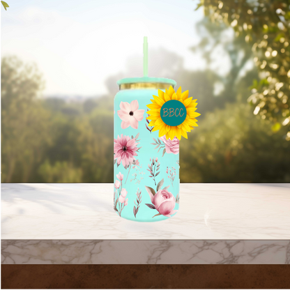 Pink Florals 16oz Stainless Steel or Plastic Tumbler