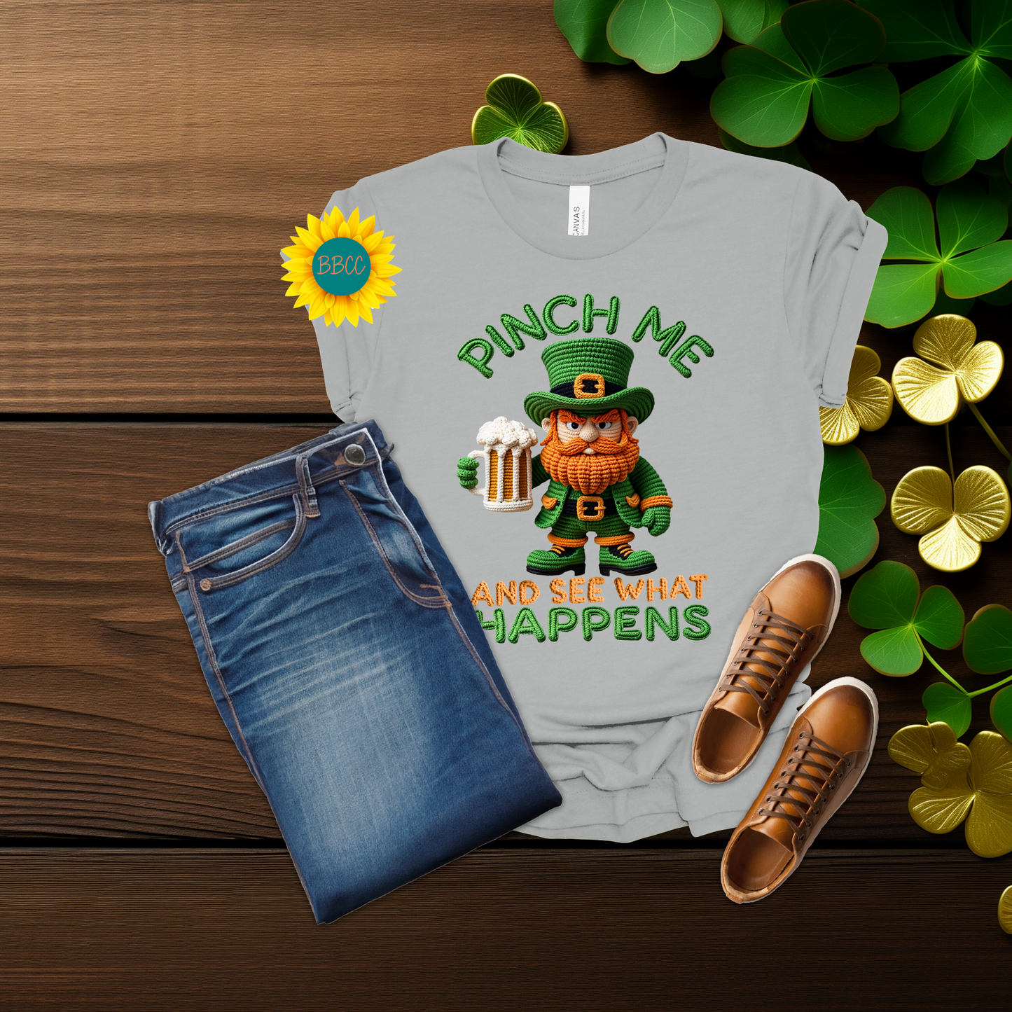 Adult Pinch Me and See What Happens Faux Yarn T-Shirt - St. Patrick's Day