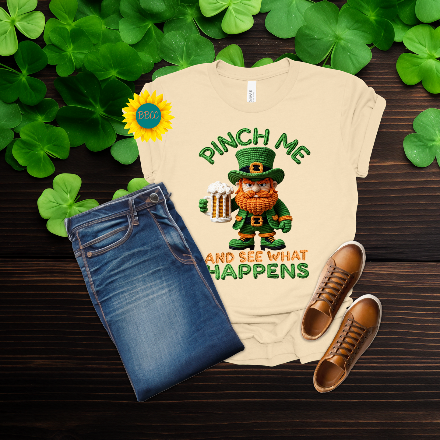 Adult Pinch Me and See What Happens Faux Yarn T-Shirt - St. Patrick's Day